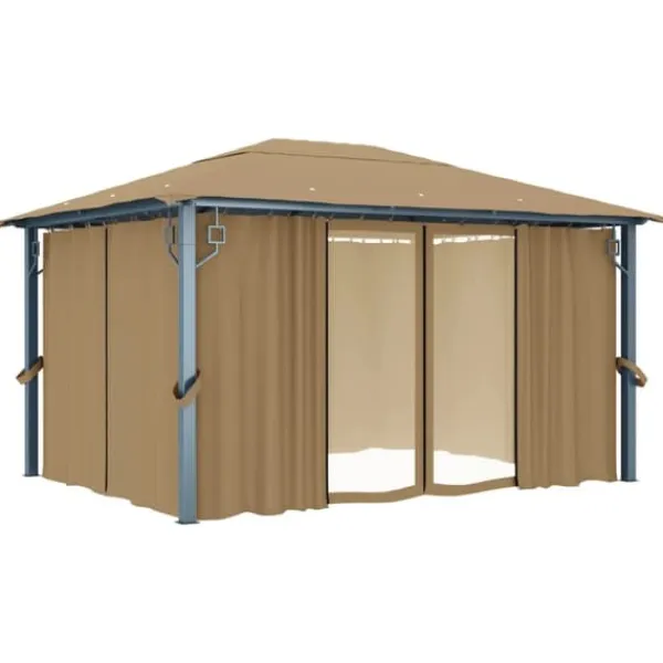 Online Elegant paviljong med draperier för utomhusbruk | Färg: Taupe | Storlek: 400x300 cm Tält & Lusthus