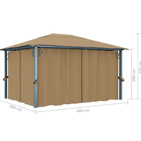 Online Elegant paviljong med draperier för utomhusbruk | Färg: Taupe | Storlek: 400x300 cm Tält & Lusthus