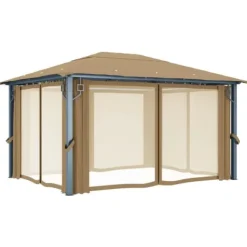 Online Elegant paviljong med draperier för utomhusbruk | Färg: Taupe | Storlek: 400x300 cm Tält & Lusthus