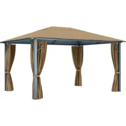 Online Elegant paviljong med draperier för utomhusbruk | Färg: Taupe | Storlek: 400x300 cm Tält & Lusthus