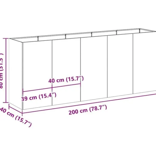 Outlet Elegant planteringskärl i olivgrön kallvalsad stål | Storlek: 200x40x80 cm Krukor & Växtbehållare