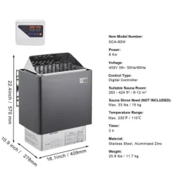 Discount Elektrisk Bastuvärmare 8KW, Digital Controller, för hemmaspa 8-12 m³ Bastu