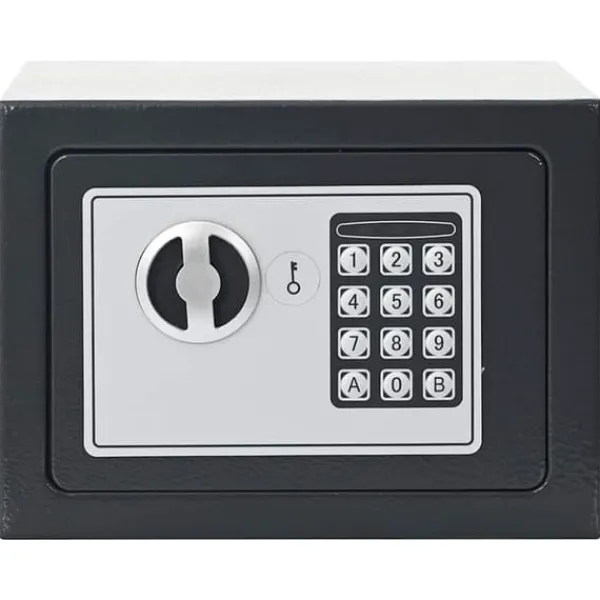 Elektroniskt digitalt säkerhetsskåp i mörkgrått | Storlek: 23x17x17 cm | Material: Stål