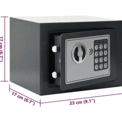 Elektroniskt digitalt säkerhetsskåp i mörkgrått | Storlek: 23x17x17 cm | Material: Stål