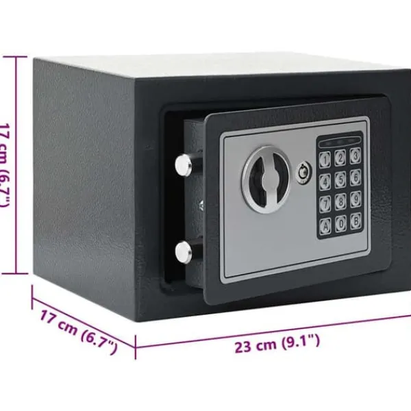 Elektroniskt digitalt säkerhetsskåp i mörkgrått | Storlek: 23x17x17 cm | Material: Stål