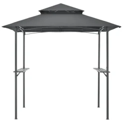 [en.casa] BBQ-paviljong Parga-grillpaviljong-250x241x151cm-pulverlackerat stål-eldtåligt tak-med sidohyllor-antracit-mörkgrå
