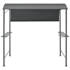 [en.casa] BBQ-paviljong Pyrgos-215x220x140cm-pulverlackerat stål-eldtåligt tak-med sidohyllor-antracit-mörkgrå