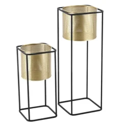 Best Växtställ Mettet set 2-med inbyggda krukor-46x21x21cm-70x25x25cm-metall-svart-guld Växtställ