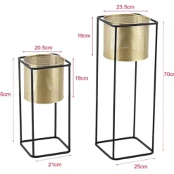 Best Växtställ Mettet set 2-med inbyggda krukor-46x21x21cm-70x25x25cm-metall-svart-guld Växtställ
