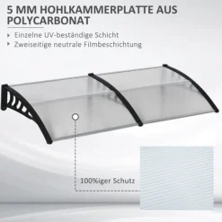 Entrétak 200×96×27 cm med UV-skydd – aluminium, svart