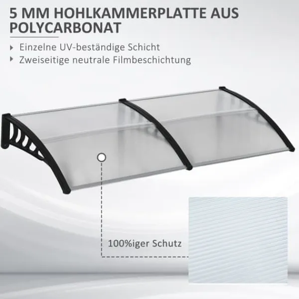 Entrétak 200×96×27 cm med UV-skydd – aluminium, svart