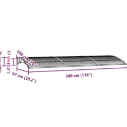 Sale Entrétak av polykarbonat - Väderbeständigt och slitstarkt | Färg: Svart | Storlek: 300x100 cm Valvbågar, Spaljéer, Bersåer & Pergolor