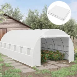Hot Ersättningsfolie 600x300x200 cm, frontdörr & 12 fönster, rivtålig UV-PE – växthustunnel, vit Växthus