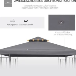 Ersättningstak 3x3 m för metallpaviljong, vädertåligt polyester, mörkgrå