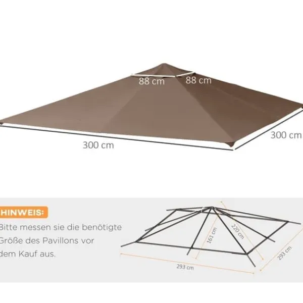 Hot Ersättningstak 2,93x2,93 m för paviljong, polyester, kaffe Tält & Lusthus