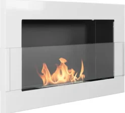 New Etanolkamin Öppna spisar Bio-eldplats Väggmonterad biokamin Bioetanolbrännare 65 x 40 x 12 cm vit blank med glas ekologisk eldstad Öppna Spisar