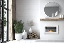 New Etanolkamin Öppna spisar Bio-eldplats Väggmonterad biokamin Bioetanolbrännare 65 x 40 x 12 cm vit blank med glas ekologisk eldstad Öppna Spisar