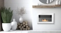 Sale Etanolkamin Kaminen Öppna spisar Bio-eldplats Väggmonterad biokamin Bioetanolbrännare 65 x 40 x 12 cm vit blank med glas ekologisk eldstad Öppna Spisar