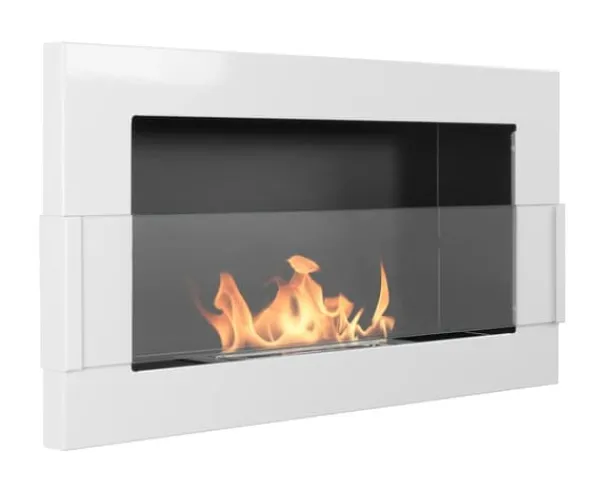 Sale Etanolkamin Kaminen Öppna spisar Bio-eldplats Väggmonterad biokamin Bioetanolbrännare 65 x 40 x 12 cm vit blank med glas ekologisk eldstad Öppna Spisar