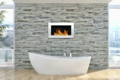 Sale Etanolkamin Kaminen Öppna spisar Bio-eldplats Väggmonterad biokamin Bioetanolbrännare 65 x 40 x 12 cm vit blank med glas ekologisk eldstad Öppna Spisar