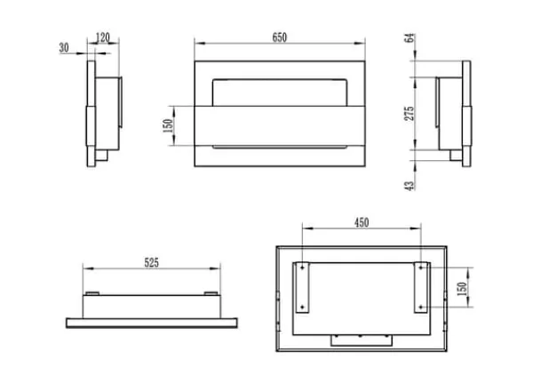 Sale Etanolkamin Kaminen Öppna spisar Bio-eldplats Väggmonterad biokamin Bioetanolbrännare 65 x 40 x 12 cm vit blank med glas ekologisk eldstad Öppna Spisar