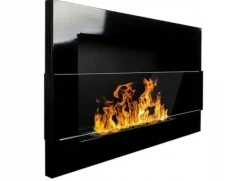 Outlet Etanolkamin Öppna spisar Bio-eldplats Väggmonterad biokamin Bioetanolbrännare 65 x 40 x 12 cm blank svart med glas Öppna Spisar
