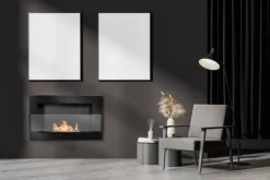 Outlet Etanolkamin Öppna spisar Bio-eldplats Väggmonterad biokamin Bioetanolbrännare 65 x 40 x 12 cm blank svart med glas Öppna Spisar