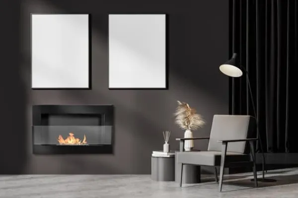 Outlet Etanolkamin Öppna spisar Bio-eldplats Väggmonterad biokamin Bioetanolbrännare 65 x 40 x 12 cm blank svart med glas Öppna Spisar