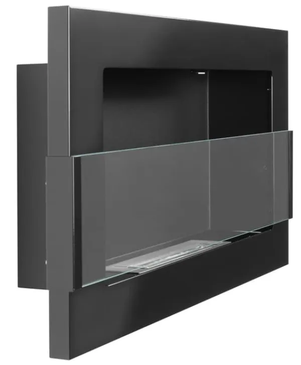 Outlet Etanolkamin Öppna spisar Bio-eldplats Väggmonterad biokamin Bioetanolbrännare 65 x 40 x 12 cm blank svart med glas Öppna Spisar