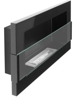 Outlet Etanolkamin Öppna spisar Bio-eldplats Väggmonterad biokamin Bioetanolbrännare 65 x 40 x 12 cm blank svart med glas Öppna Spisar