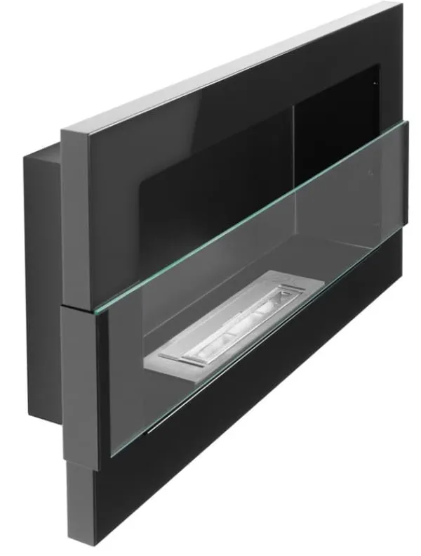 Outlet Etanolkamin Öppna spisar Bio-eldplats Väggmonterad biokamin Bioetanolbrännare 65 x 40 x 12 cm blank svart med glas Öppna Spisar