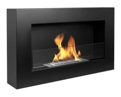 New Etanolkamin med glas Öppna spisar Bio-eldplats Hängande biopejs Bioetanolbrännare 65 cm x 40 cm x 12 cm BOX matt svart ekologisk eldstad Öppna Spisar