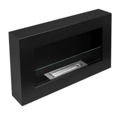 New Etanolkamin med glas Öppna spisar Bio-eldplats Hängande biopejs Bioetanolbrännare 65 cm x 40 cm x 12 cm BOX matt svart ekologisk eldstad Öppna Spisar