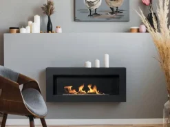 Best Etanolkamin Öppna spisar Bio-eldplats Hängande biopejs Bioetanolbrännare BOX 90 cm x 40 cm x 12 cm matt svart ekologisk eldstad Öppna Spisar