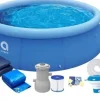 Discount Extra stor uppblåsbar pool med filterpump, lock och tillbehör – 305 cm diameter, 3618 liters kapacitet Pooler