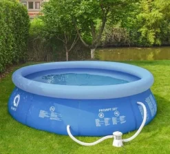 Discount Extra stor uppblåsbar pool med filterpump, lock och tillbehör – 305 cm diameter, 3618 liters kapacitet Pooler