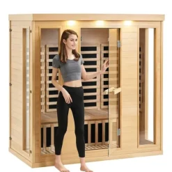 Far Infrared Träbastu 3-4 personer, 2580W, Energibesparande, Effektiv Värme, Perfekt för Avkoppling, Wellness Spa