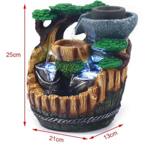Feng Shui Bordfontän - Inomhus Vattenfall - Flödande Vatten - 2 LED-lampor - Resin - Modern Stil - Fristående - För Kontor och Hem