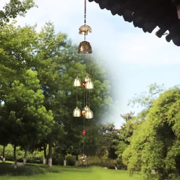 Feng Shui-klocka, vintage lövelefant, lyckobringande hänge, lycka till Feng Shui-bronsklocka