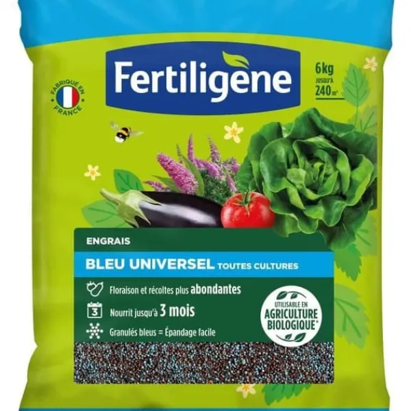 Hot FERTILIGENE FBLEUBIO6 - Universal Blå Gödselmedel 6 kg - Riklig blomning och skörd - Näring i upp till 3 månader - För 240m² Gödningsmedel
