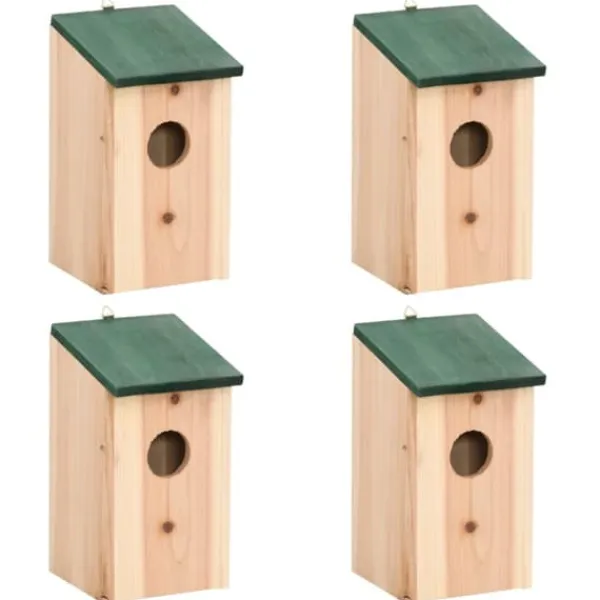 Discount Fågelholkar 4 st trä 12x12x22 cm För Fåglar & Småvilt