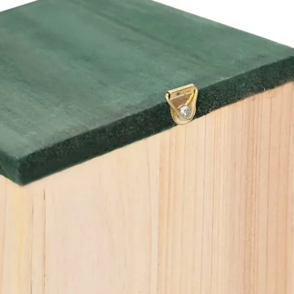 Fågelholkar i trä - 4-pack med grön takdesign | Storlek: 12x12x22 cm | Färg: Träfärgad/Grön