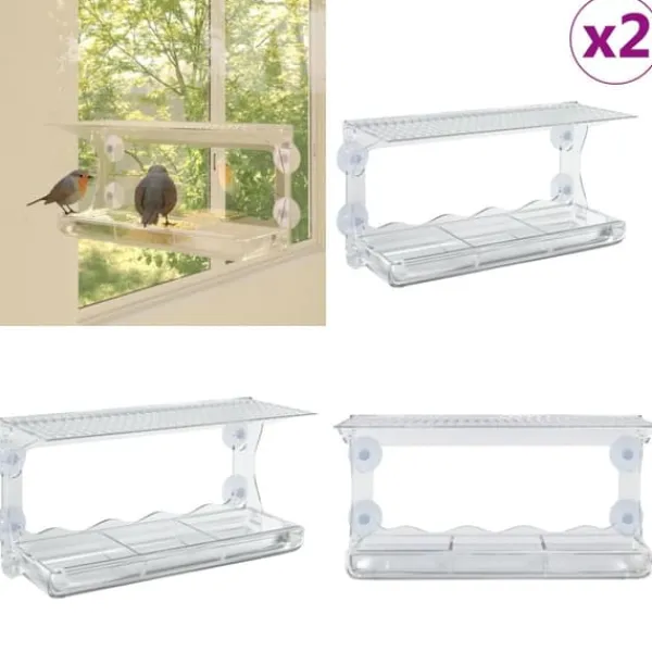 Clearance Fågelmatare för fönster 2 st akryl 30x12x15 cm - Fågelmatare - Fågelmatare Fönster - Home & Living För Fåglar & Småvilt