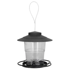 Fågelmatare 1L Slitstark ABS Lätt att fylla Transparent Behållare Bärbar Paviljong Design Hängande Fågelmatare