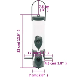 Fågelmatare 3-pack - Elegant design med 6 matningsportar | Färg: Mörkgrön | Storlek: 17x17x32 cm För Fåglar & Småvilt