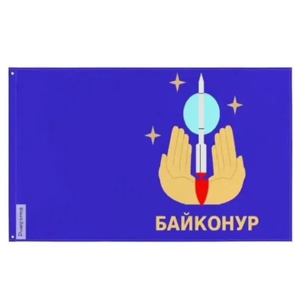 Flagga - Bajkonur - 192 x 288 cm - Polyester - Tryck på fram- och baksidan - Öljett i järn