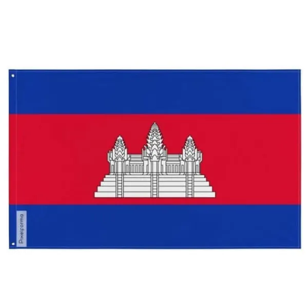 Flagga - Kambodja - 128 x 192 cm - Polyester - Framsidan/baksidan - Oljett av järn