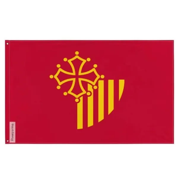 Flagga - Languedoc-Roussillon - 60 x 90 cm - Polyester - Tryck fram/bak - Metalöglor