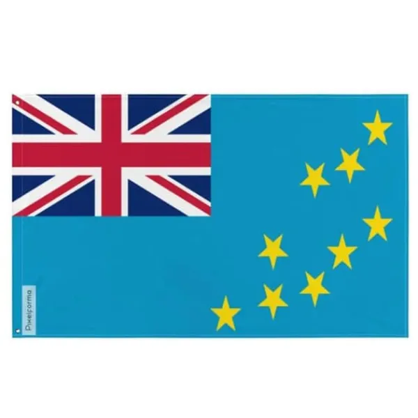 Flagga - Tuvalu - 64 x 96 cm - Polyester - Tryck fram/ bak - Metalöglor