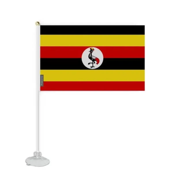 Flagga - Uganda - Mini Flagga med Sugpropp - 20 x 30 cm - Polyester - Tryck Fram/Bak